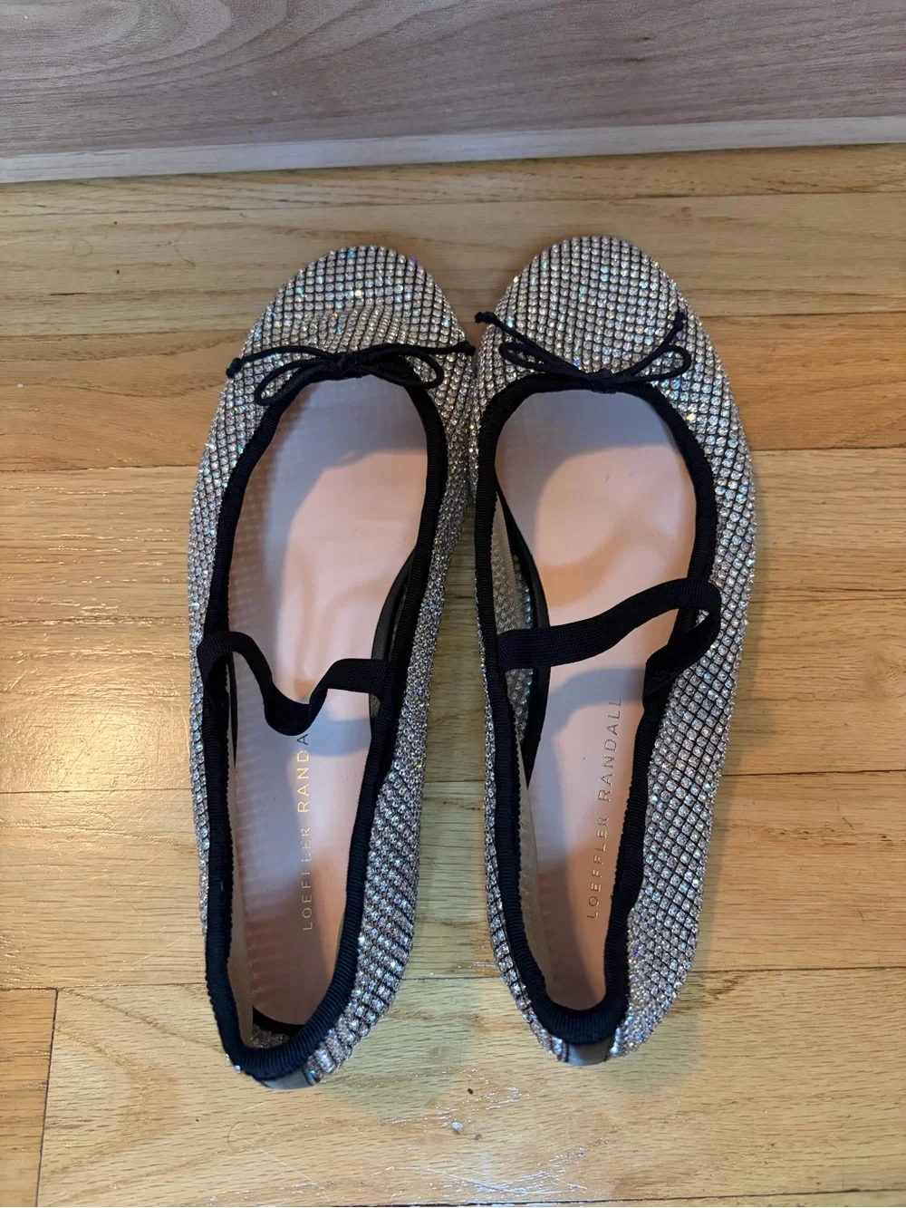 Loeffler Randall Leonie Crystal Mesh Mary Jane Flats in Silver - Size 9